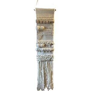 Surya Kamal Ivory Woven Wall Hanging Art Wool Blend 10” x 56” Wood Rod Boho